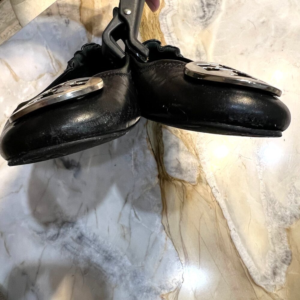 Tory Burch Reva Leather Black Silver Logo Ballet Flats Shoe Women's 6.5 - Picture 7 of 16